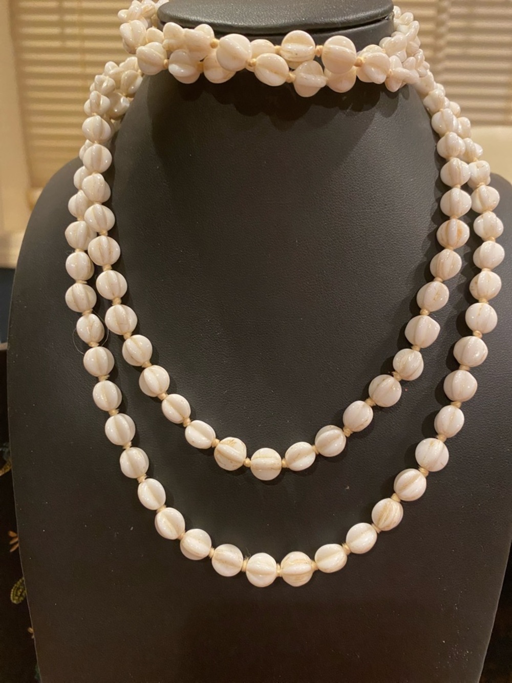 Western Germany Milk Glass Necklace. Very Long. 54 inches